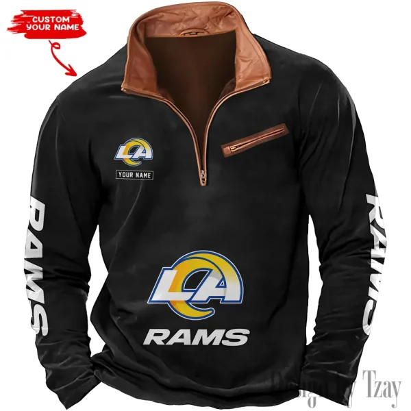 Los Angeles Rams New Polo Outdoor Casual Daily Streetwear Long Sleeve Turndown Zip SPTZSW051