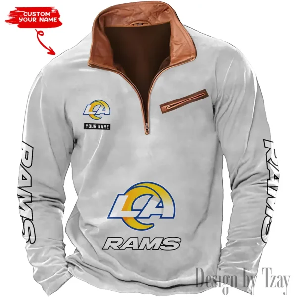 Los Angeles Rams New Polo Outdoor Casual Daily Streetwear Long Sleeve Turndown Zip SPTZSW051 - Image 2