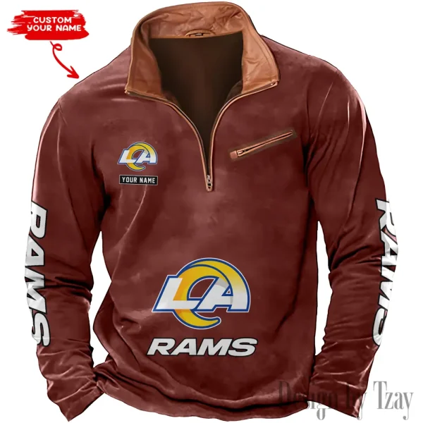 Los Angeles Rams New Polo Outdoor Casual Daily Streetwear Long Sleeve Turndown Zip SPTZSW051 - Image 3