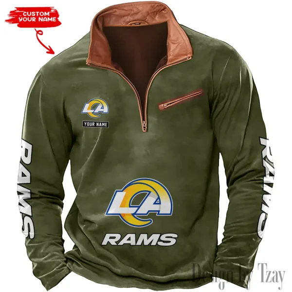 Los Angeles Rams New Polo Outdoor Casual Daily Streetwear Long Sleeve Turndown Zip SPTZSW051 - Image 4