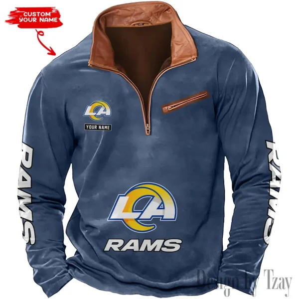 Los Angeles Rams New Polo Outdoor Casual Daily Streetwear Long Sleeve Turndown Zip SPTZSW051 - Image 5