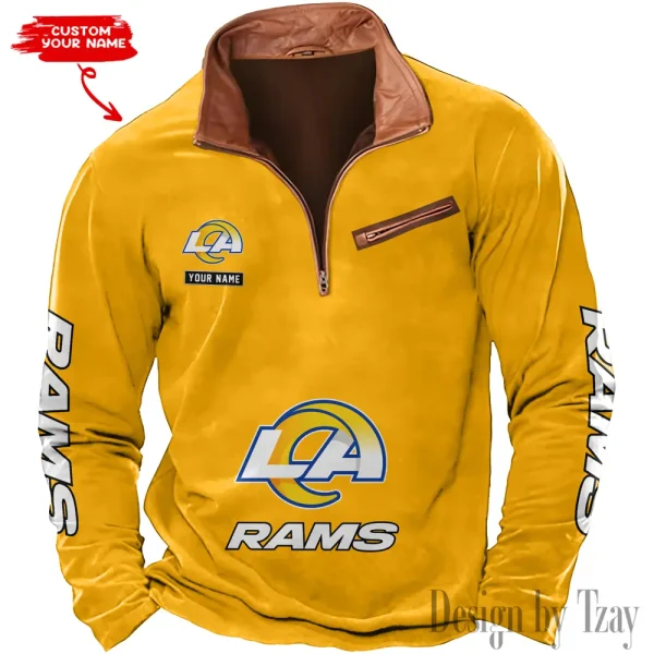 Los Angeles Rams New Polo Outdoor Casual Daily Streetwear Long Sleeve Turndown Zip SPTZSW051 - Image 6