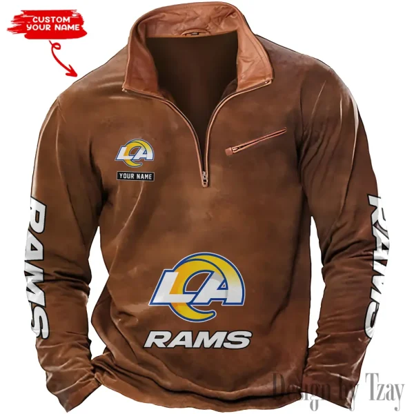 Los Angeles Rams New Polo Outdoor Casual Daily Streetwear Long Sleeve Turndown Zip SPTZSW051 - Image 7