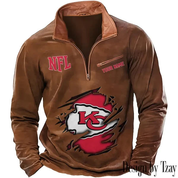 Kansas City Chiefs New Polo Outdoor Casual Daily Streetwear Long Sleeve Turndown Zip SPTZSW016 - Image 3