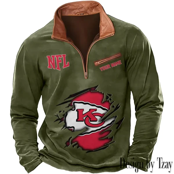Kansas City Chiefs New Polo Outdoor Casual Daily Streetwear Long Sleeve Turndown Zip SPTZSW016 - Image 2