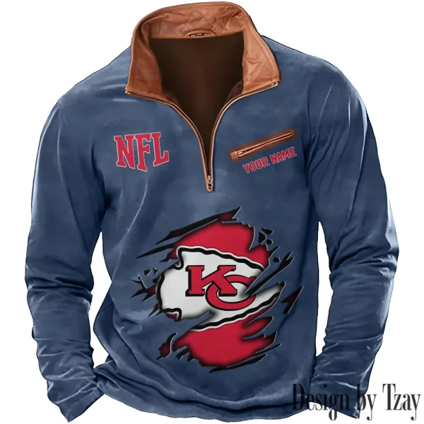 Kansas City Chiefs New Polo Outdoor Casual Daily Streetwear Long Sleeve Turndown Zip SPTZSW016 - Image 4