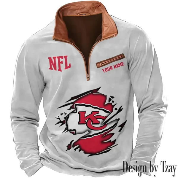 Kansas City Chiefs New Polo Outdoor Casual Daily Streetwear Long Sleeve Turndown Zip SPTZSW016 - Image 5