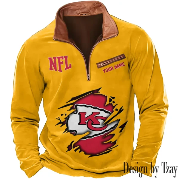 Kansas City Chiefs New Polo Outdoor Casual Daily Streetwear Long Sleeve Turndown Zip SPTZSW016 - Image 6