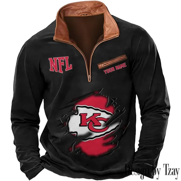 Kansas City Chiefs New Polo Outdoor Casual Daily Streetwear Long Sleeve Turndown Zip SPTZSW016