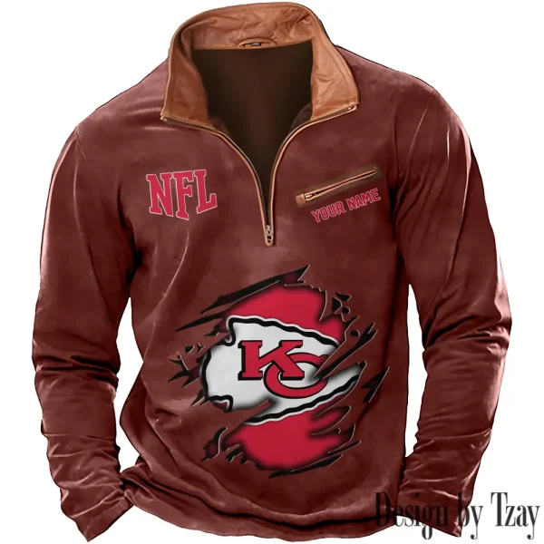 Kansas City Chiefs New Polo Outdoor Casual Daily Streetwear Long Sleeve Turndown Zip SPTZSW016 - Image 7