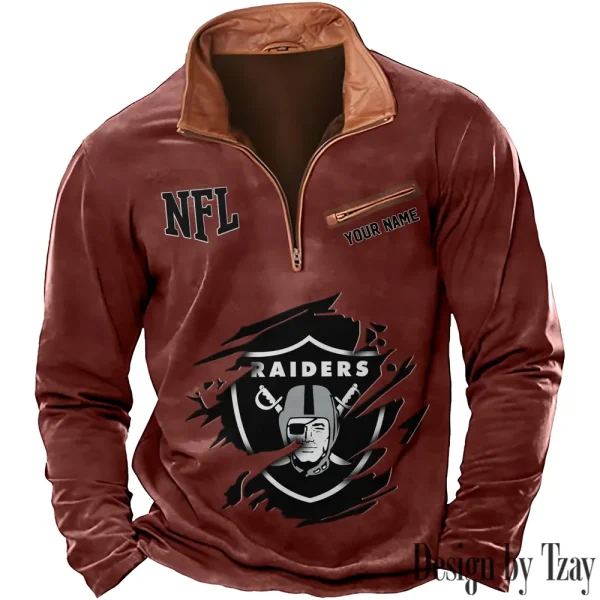 Las Vegas Raiders New Polo Outdoor Casual Daily Streetwear Long Sleeve Turndown Zip SPTZSW017 - Image 2