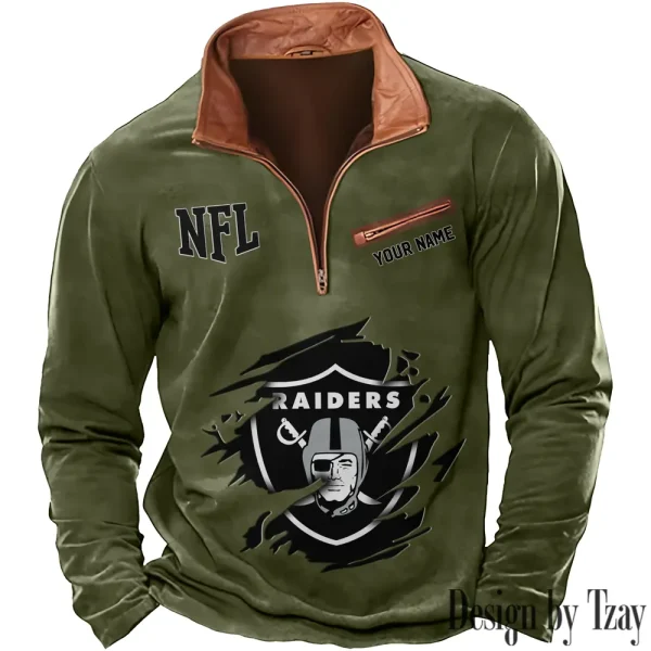 Las Vegas Raiders New Polo Outdoor Casual Daily Streetwear Long Sleeve Turndown Zip SPTZSW017 - Image 3