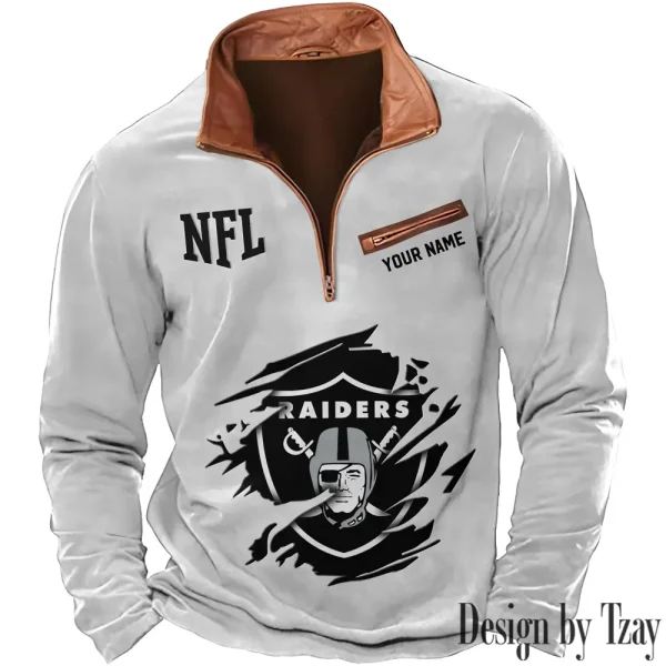 Las Vegas Raiders New Polo Outdoor Casual Daily Streetwear Long Sleeve Turndown Zip SPTZSW017