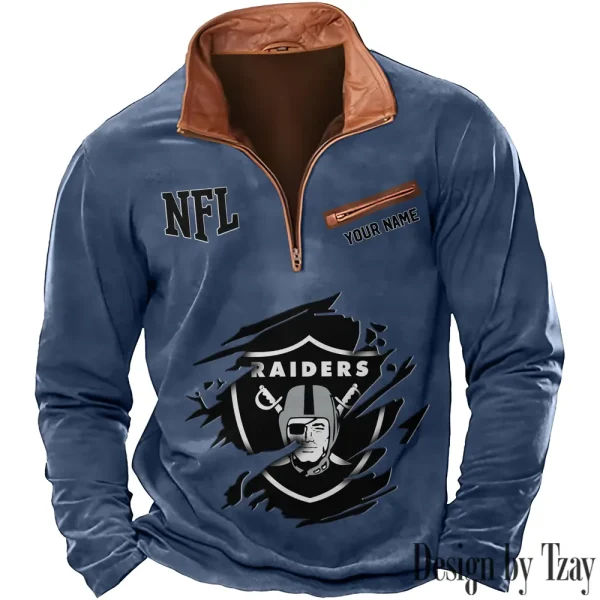 Las Vegas Raiders New Polo Outdoor Casual Daily Streetwear Long Sleeve Turndown Zip SPTZSW017 - Image 4