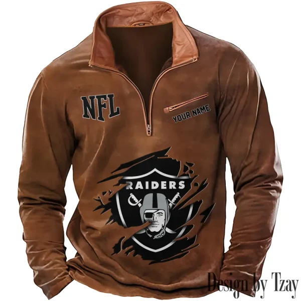 Las Vegas Raiders New Polo Outdoor Casual Daily Streetwear Long Sleeve Turndown Zip SPTZSW017 - Image 5