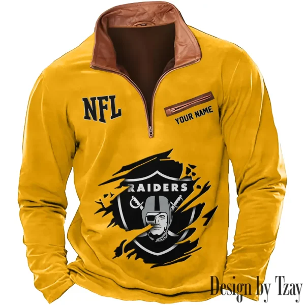 Las Vegas Raiders New Polo Outdoor Casual Daily Streetwear Long Sleeve Turndown Zip SPTZSW017 - Image 7