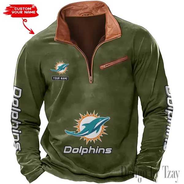 Miami Dolphins New Polo Outdoor Casual Daily Streetwear Long Sleeve Turndown Zip SPTZSW052 - Image 5