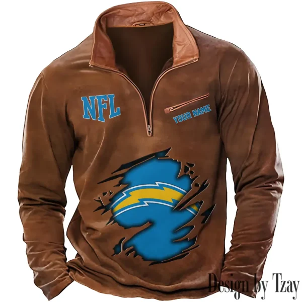 Los Angeles Chargers New Polo Outdoor Casual Daily Streetwear Long Sleeve Turndown Zip SPTZSW018 - Image 3