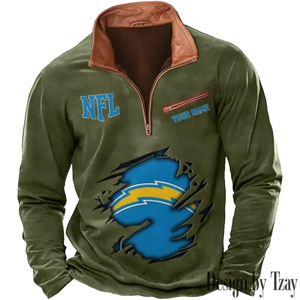 Los Angeles Chargers New Polo Outdoor Casual Daily Streetwear Long Sleeve Turndown Zip SPTZSW018 - Image 4