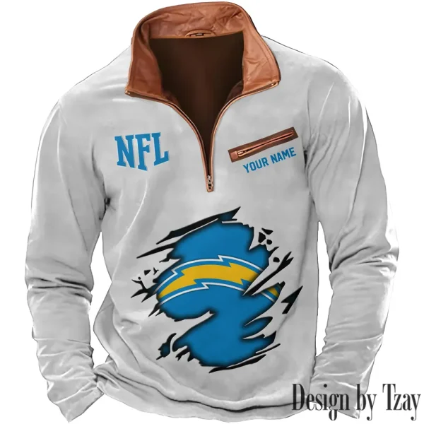 Los Angeles Chargers New Polo Outdoor Casual Daily Streetwear Long Sleeve Turndown Zip SPTZSW018 - Image 5
