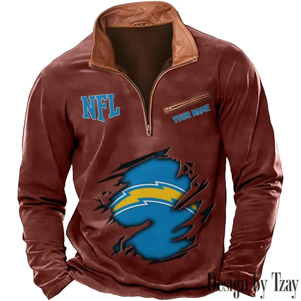 Los Angeles Chargers New Polo Outdoor Casual Daily Streetwear Long Sleeve Turndown Zip SPTZSW018 - Image 6