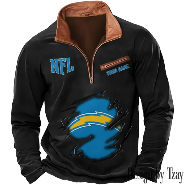 Los Angeles Chargers New Polo Outdoor Casual Daily Streetwear Long Sleeve Turndown Zip SPTZSW018