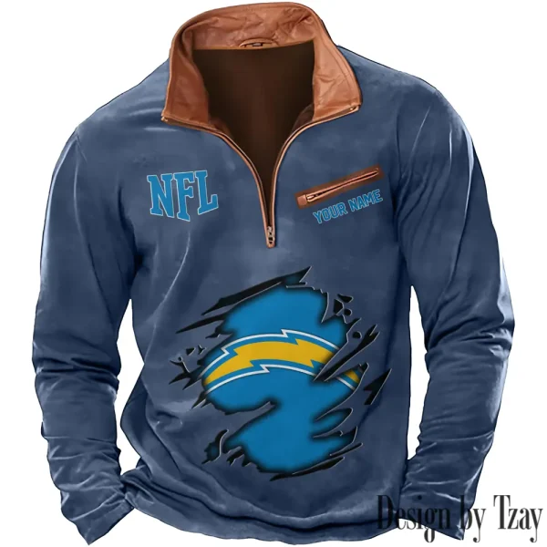 Los Angeles Chargers New Polo Outdoor Casual Daily Streetwear Long Sleeve Turndown Zip SPTZSW018 - Image 7