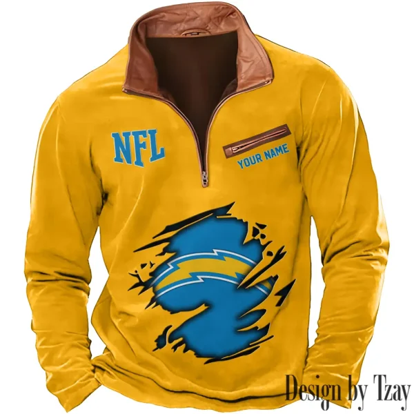 Los Angeles Chargers New Polo Outdoor Casual Daily Streetwear Long Sleeve Turndown Zip SPTZSW018 - Image 2