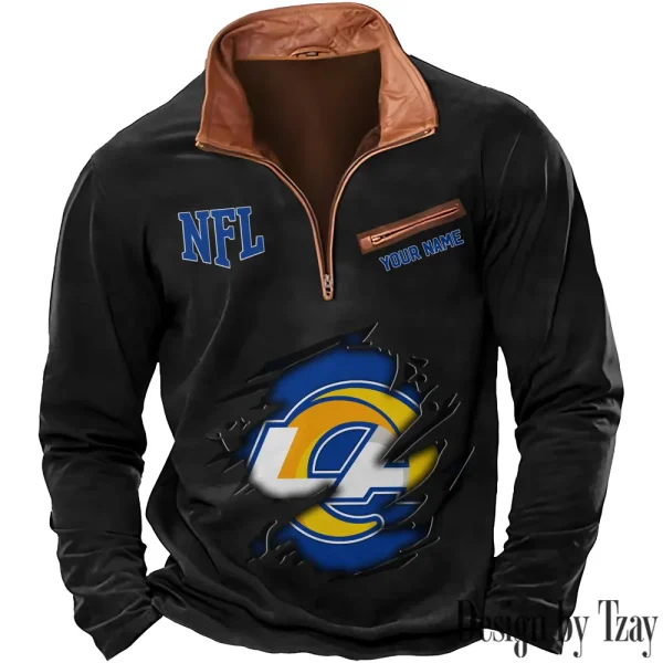 Los Angeles Rams New Polo Outdoor Casual Daily Streetwear Long Sleeve Turndown Zip SPTZSW019 - Image 2