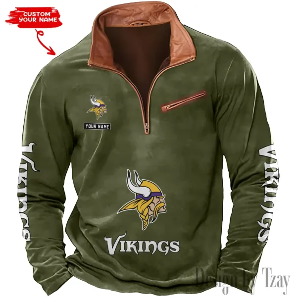 Minnesota Vikings New Polo Outdoor Casual Daily Streetwear Long Sleeve Turndown Zip SPTZSW053 - Image 4