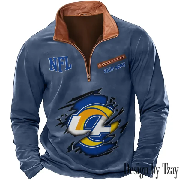 Los Angeles Rams New Polo Outdoor Casual Daily Streetwear Long Sleeve Turndown Zip SPTZSW019