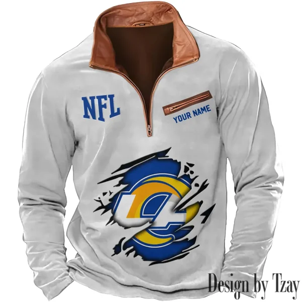 Los Angeles Rams New Polo Outdoor Casual Daily Streetwear Long Sleeve Turndown Zip SPTZSW019 - Image 4
