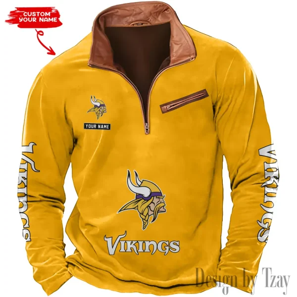 Minnesota Vikings New Polo Outdoor Casual Daily Streetwear Long Sleeve Turndown Zip SPTZSW053 - Image 6