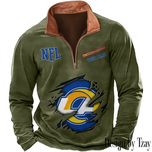 Los Angeles Rams New Polo Outdoor Casual Daily Streetwear Long Sleeve Turndown Zip SPTZSW019 - Image 5