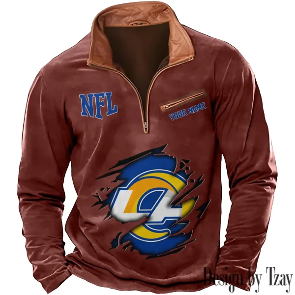 Los Angeles Rams New Polo Outdoor Casual Daily Streetwear Long Sleeve Turndown Zip SPTZSW019 - Image 6