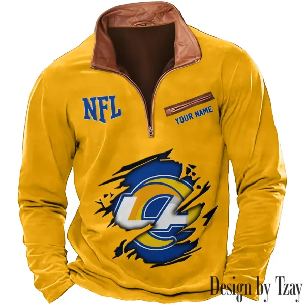 Los Angeles Rams New Polo Outdoor Casual Daily Streetwear Long Sleeve Turndown Zip SPTZSW019 - Image 7