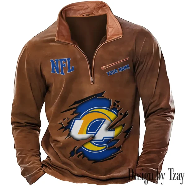 Los Angeles Rams New Polo Outdoor Casual Daily Streetwear Long Sleeve Turndown Zip SPTZSW019 - Image 3
