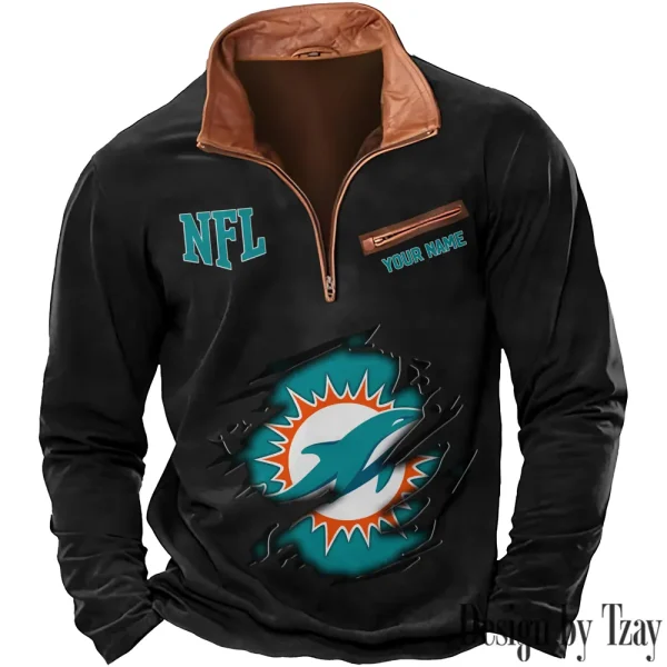 Miami Dolphins New Polo Outdoor Casual Daily Streetwear Long Sleeve Turndown Zip SPTZSW020 - Image 4