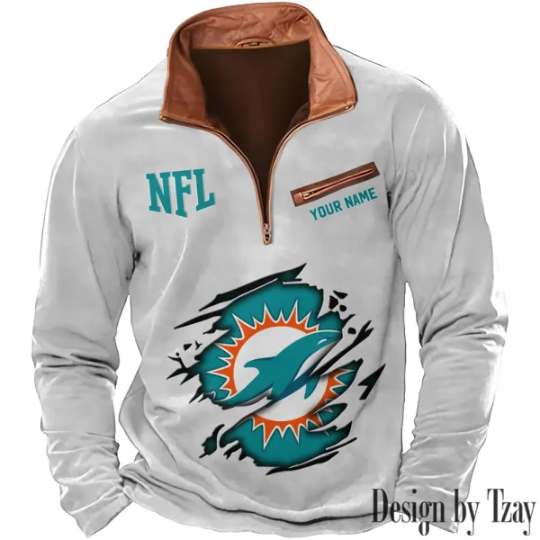 Miami Dolphins New Polo Outdoor Casual Daily Streetwear Long Sleeve Turndown Zip SPTZSW020 - Image 5