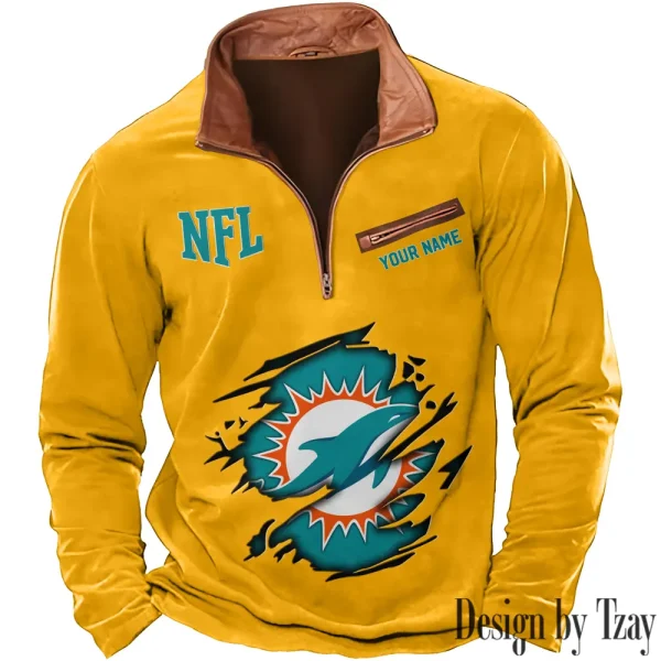 Miami Dolphins New Polo Outdoor Casual Daily Streetwear Long Sleeve Turndown Zip SPTZSW020 - Image 7