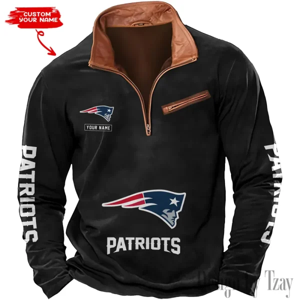 New England Patriots New Polo Outdoor Casual Daily Streetwear Long Sleeve Turndown Zip SPTZSW054