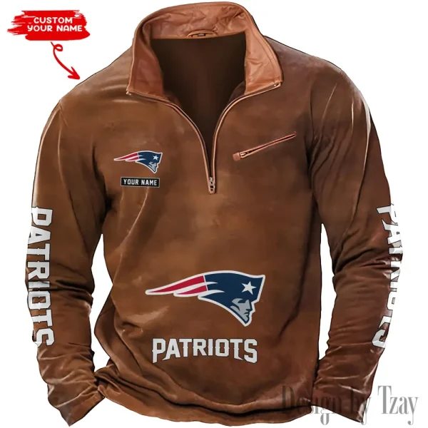 New England Patriots New Polo Outdoor Casual Daily Streetwear Long Sleeve Turndown Zip SPTZSW054 - Image 2
