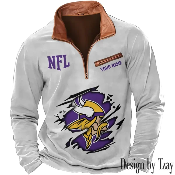 Minnesota Vikings New Polo Outdoor Casual Daily Streetwear Long Sleeve Turndown Zip SPTZSW021 - Image 7