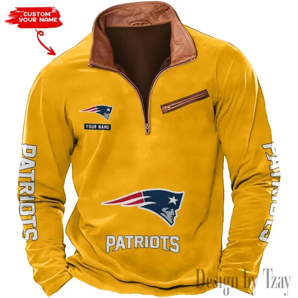 New England Patriots New Polo Outdoor Casual Daily Streetwear Long Sleeve Turndown Zip SPTZSW054 - Image 3