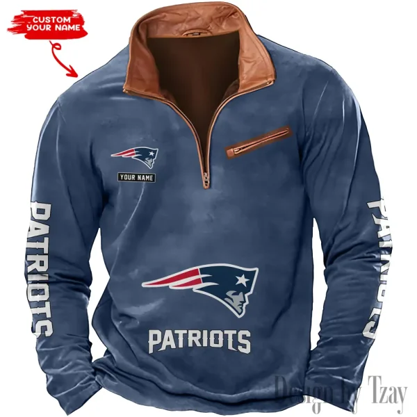 New England Patriots New Polo Outdoor Casual Daily Streetwear Long Sleeve Turndown Zip SPTZSW054 - Image 4