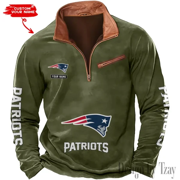 New England Patriots New Polo Outdoor Casual Daily Streetwear Long Sleeve Turndown Zip SPTZSW054 - Image 5