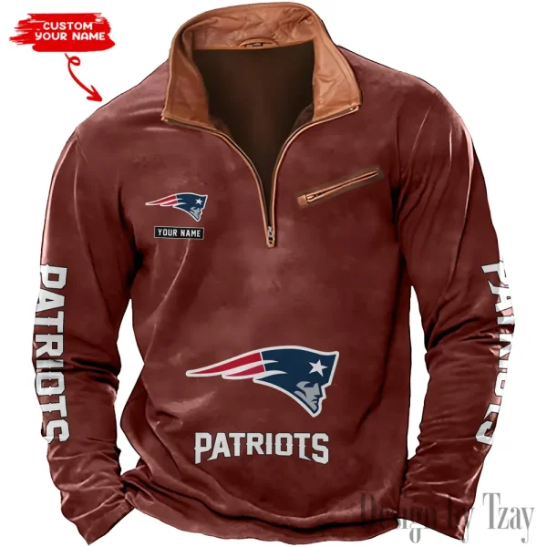 New England Patriots New Polo Outdoor Casual Daily Streetwear Long Sleeve Turndown Zip SPTZSW054 - Image 6