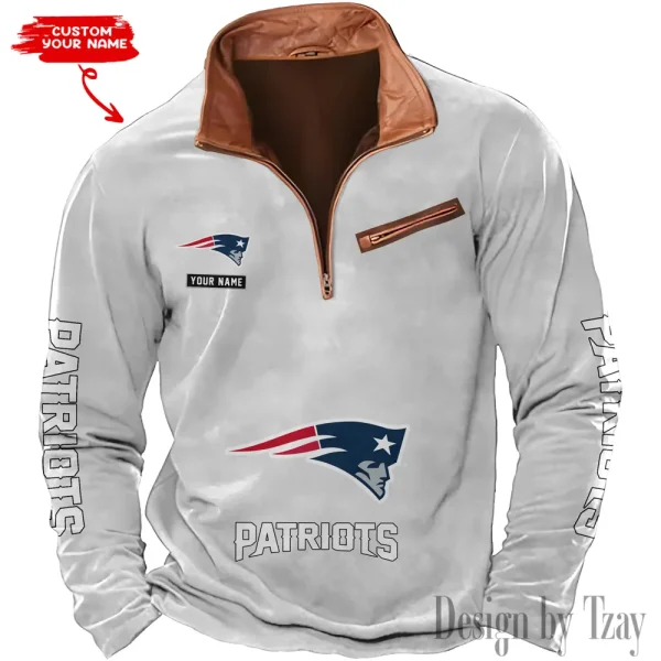New England Patriots New Polo Outdoor Casual Daily Streetwear Long Sleeve Turndown Zip SPTZSW054 - Image 7