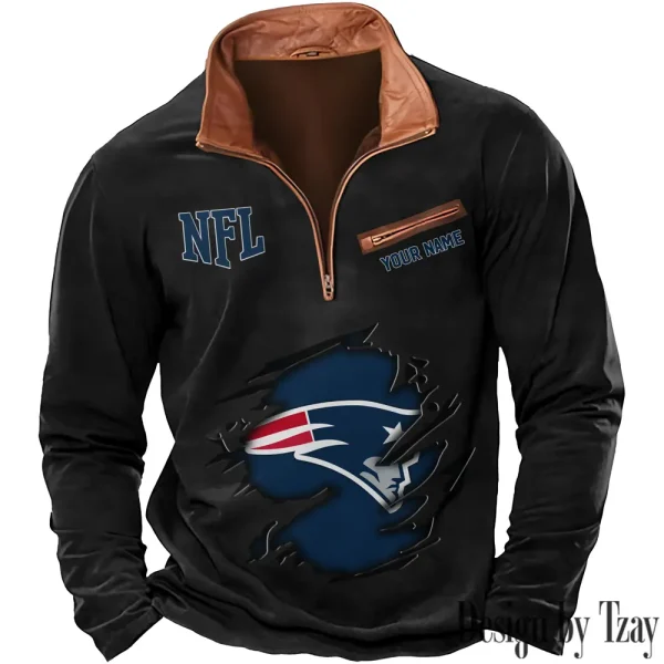 New England Patriots New Polo Outdoor Casual Daily Streetwear Long Sleeve Turndown Zip SPTZSW022 - Image 2