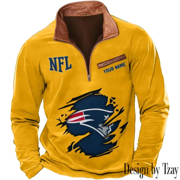 New England Patriots New Polo Outdoor Casual Daily Streetwear Long Sleeve Turndown Zip SPTZSW022 - Image 4